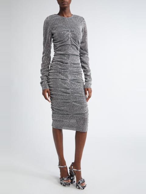 Dolce & Gabbana Dolce&Gabbana Ruched Long Sleeve Sequin Midi Dress in Argento at Nordstrom