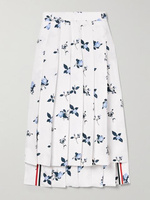 Thom Browne Asymmetric Pleated Floral-print Silk-twill Midi Skirt