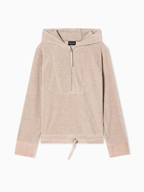 GIORGIO ARMANI RIBBED CHENILLE JERSEY HOODED SWEATSHIRT