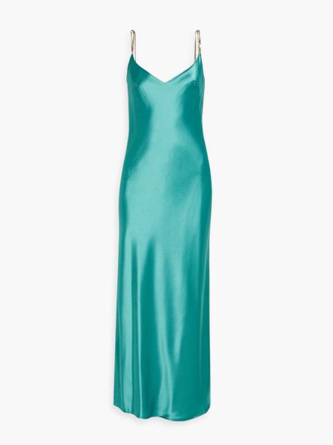 Other Designers Chain-trimmed satin maxi slip dress