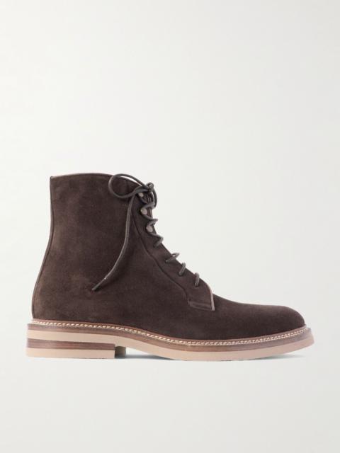 Brunello Cucinelli Suede Lace-Up Boots Dark brown