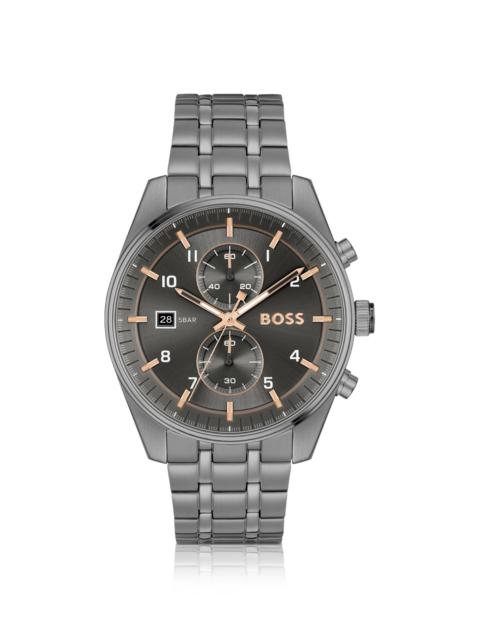 BOSS GRAY-PLATED CHRONOGRAPH WATCH WITH GOLD-TONE DETAILS