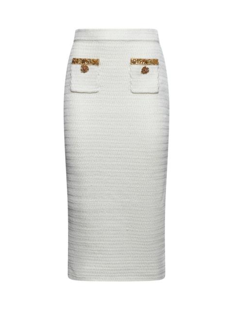 Self Portrait Women Cream Knit Lurex Trim Midi Skirt
