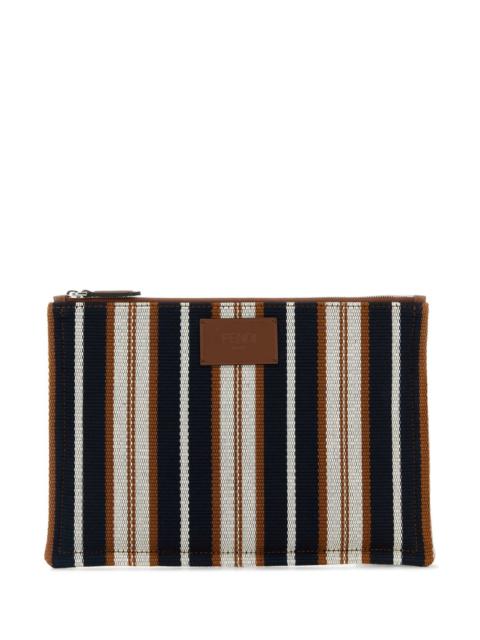 FENDI Fendi Men Embroidered Canvas Signature Pouch