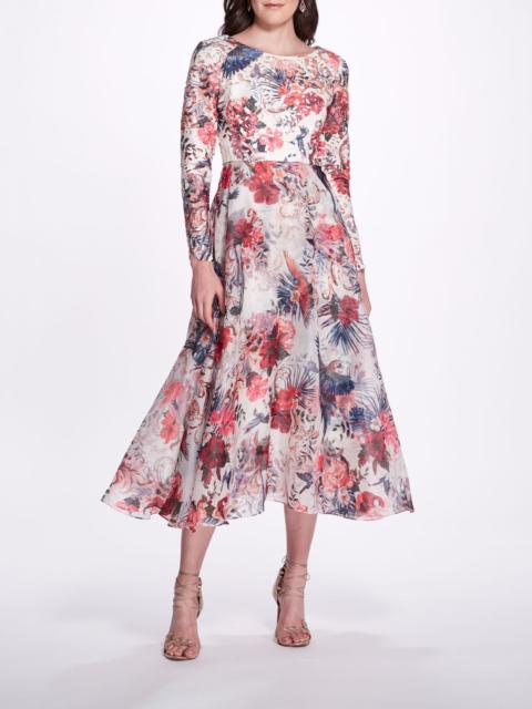 Marchesa BACK KEYHOLE TEA LENGTH MIDI DRESS