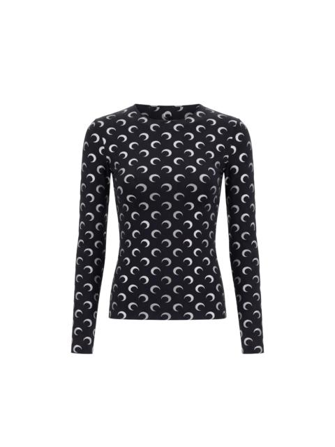 Marine Serre MOON FOIL PRINTED JERSEY LS CREWNECK TOP