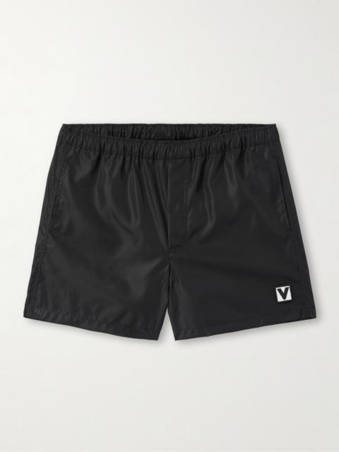 Valentino Straight-Leg Mid-Length Logo-Appliquéd Swim Shorts Black