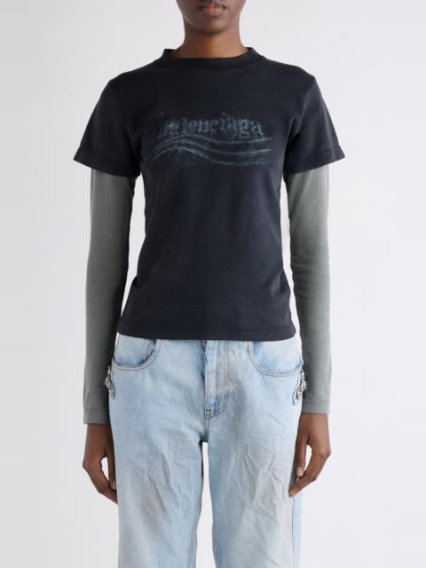 BALENCIAGA Balenciaga Washed Crayon Political Logo Layered T-Shirt in 1055 Washed Black at Nordstrom