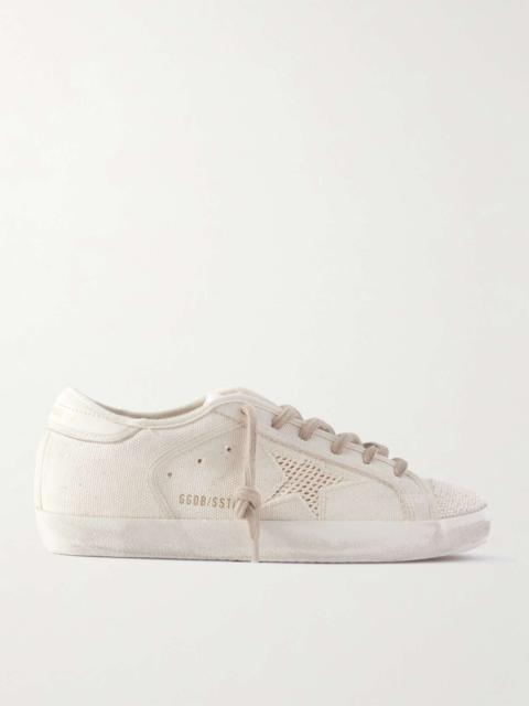 Super-Star leather-trimmed bead-embellished canvas sneakers Off-white