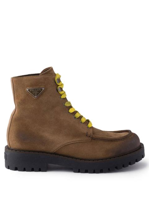 Prada Prada Men Stivaletti Stringati In Pelle Scamosciata
