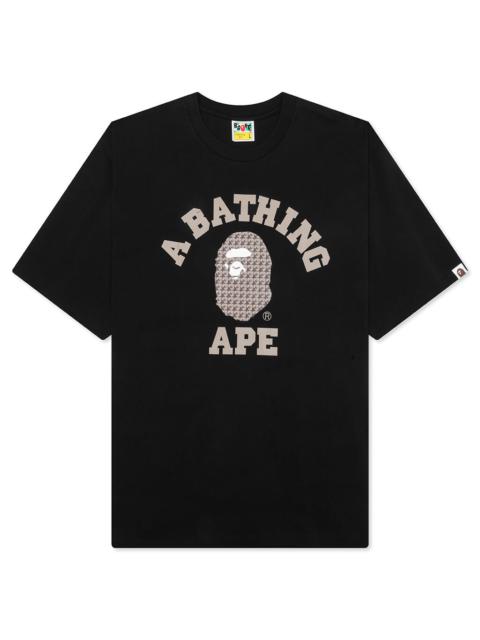 A BATHING APE® STA HOUNDSTOOTH COLLEGE RELAXED FIT TEE - BLACK