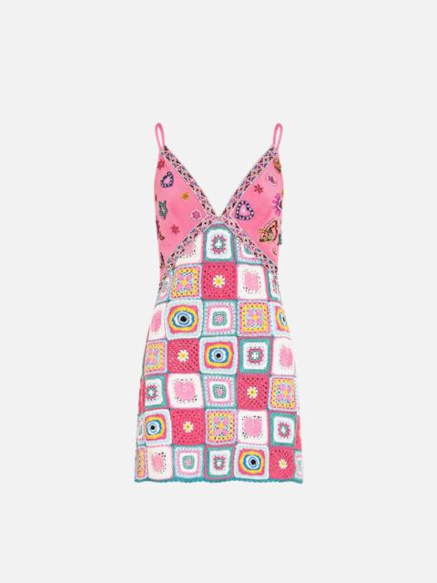 CAMILLA V NECK SHORT LENGTH CROCHET DRESS