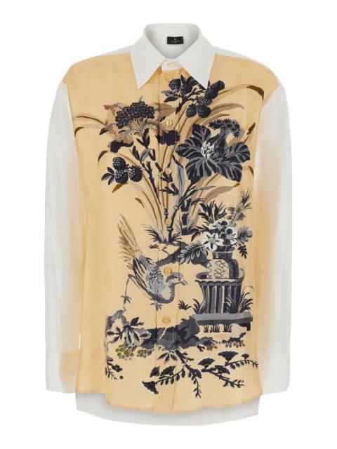 Etro Etro Women Multicolor Shirt With Classic Collar And Floral Print On The Front In Blend Cotton And Si
