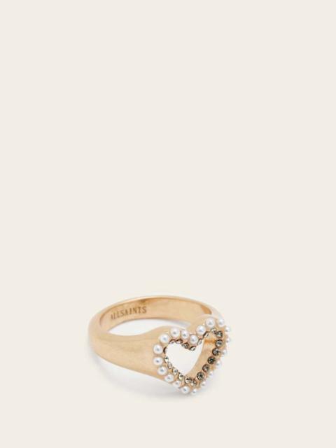 ALLSAINTS VIDA HEART BEAD EMBELLISHED SIGNET RING