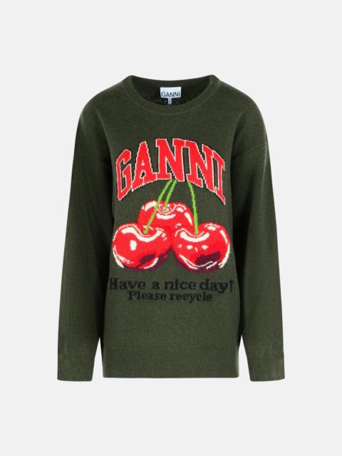 GANNI GREEN WOOL BLEND SWEATER
