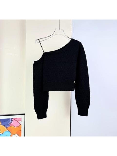 CHANEL Chanel 23B off-the-shoulder chain detail double-C black cashmere top