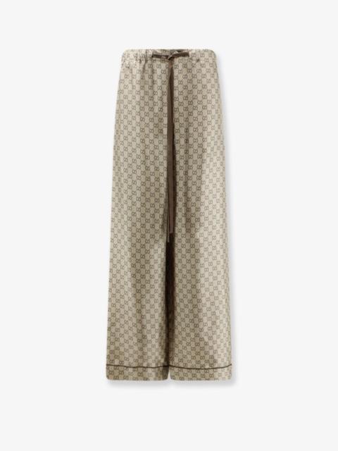 GUCCI Gucci Women Silk Trousers With All-Over Gg Motif