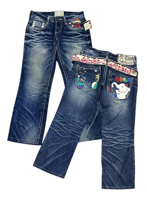 Other Designers Vintage - Lolita Circus Bold Embroidery Exotic Denim Cropped 3 Quarter