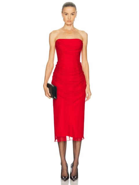 CAROLINA HERRERA Strapless Draped Midi Dress