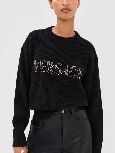 VERSACE Studs Logo Embroidery Wool Knit Sweater