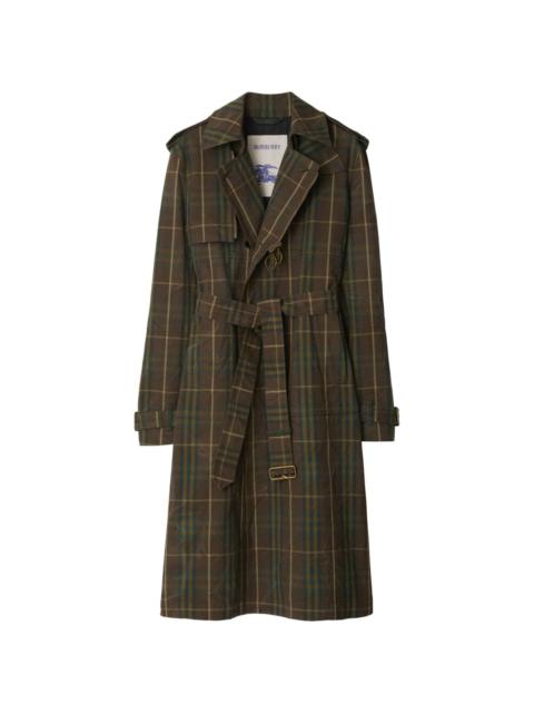 checked cotton trench coat