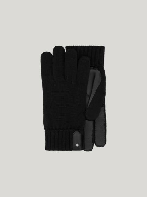 Canali BLACK WOOL KNIT AND SHEEPSKIN GLOVES