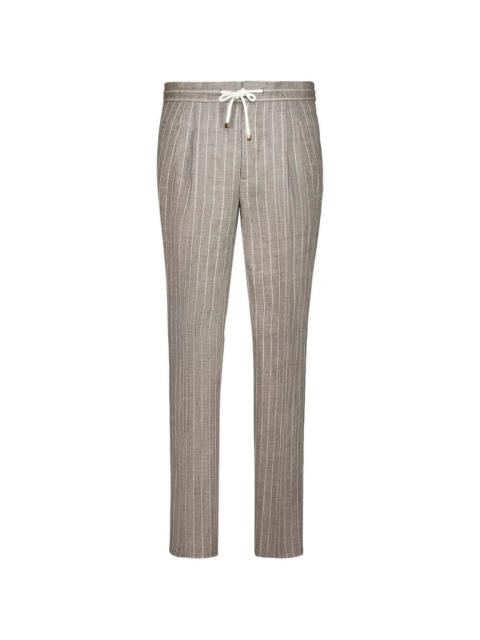 Brunello Cucinelli Stripe Linen Pants with Drawstring and Double Pleats
