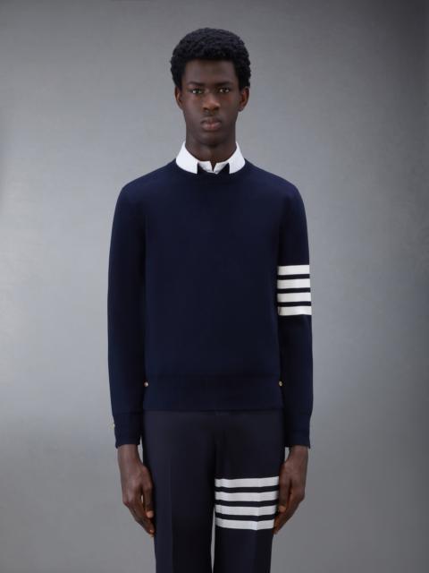 Thom Browne Navy Milano Stitch Cotton 4-Bar Crew Neck Pullover