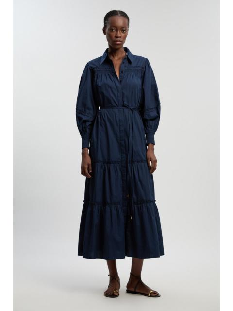 KAREN MILLEN Shirred Cotton Tiered Printed Woven Shirt Dress