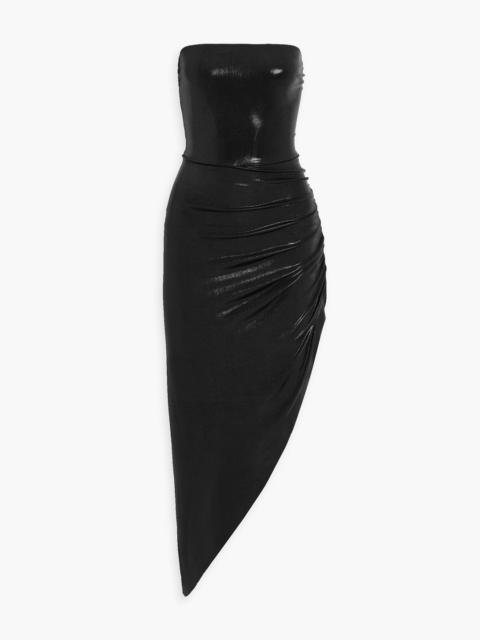 NORMA KAMALI Diana strapless ruched metallic stretch-jersey gown