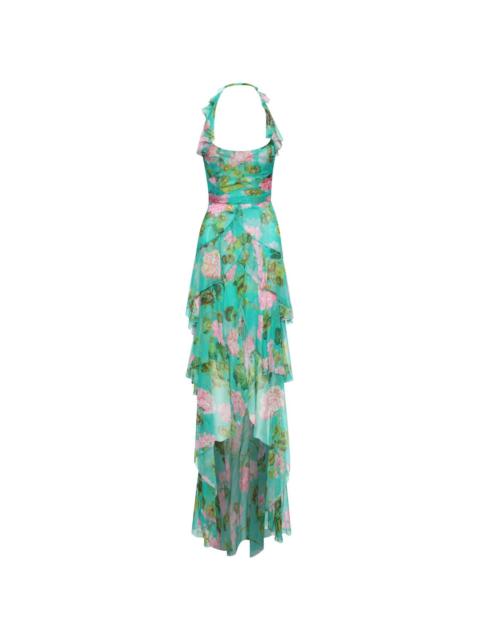 Oscar de la Renta Geranium-print ruffled chiffon gown