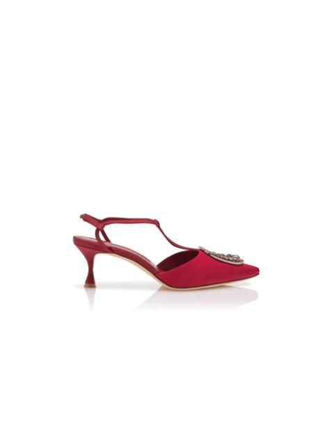 Manolo Blahnik Red Grosgrain Jewel Embellished T-Bar Pumps