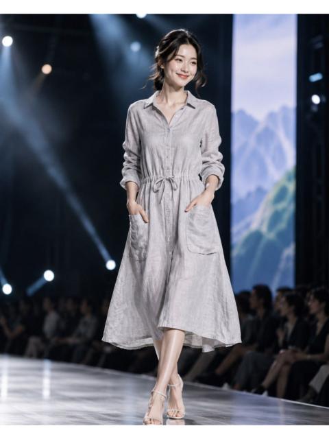 ISSEY MIYAKE Plantation by Issey Miyake Linen Blend Dress Drawstring