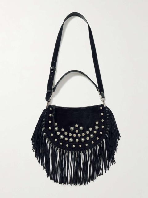 Kanao fringed studded suede shoulder bag Black