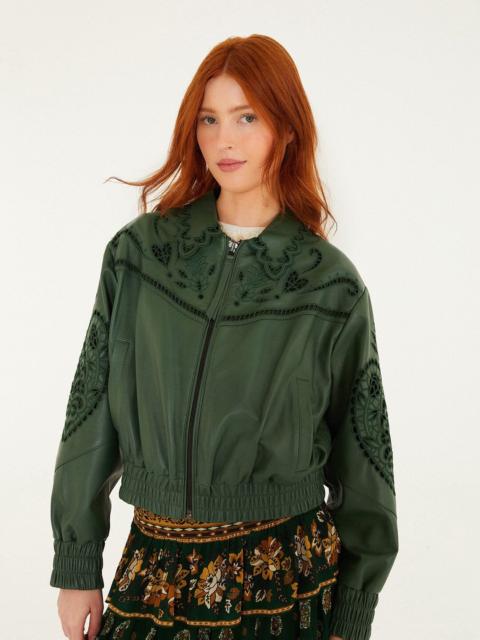 FARM RIO Green Richelieu Heart Leather Jacket