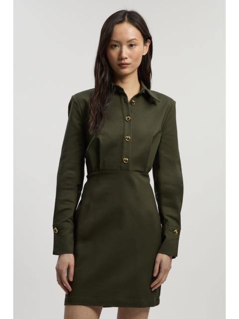 KAREN MILLEN Techno Cotton Woven Mini Shirt Dress With Gold Clasps
