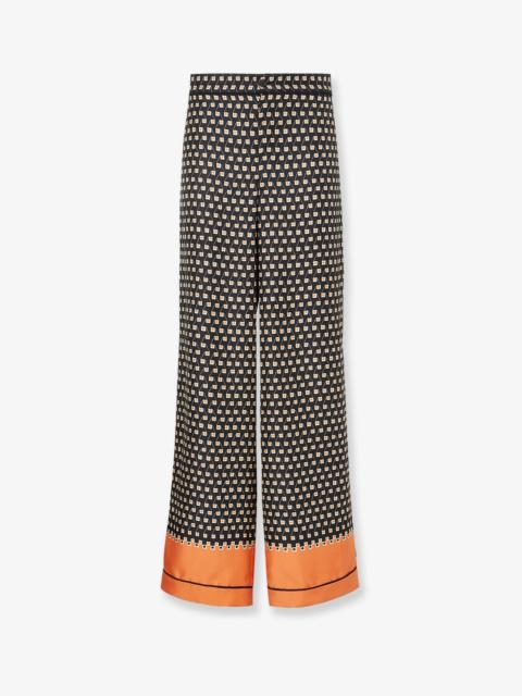 FENDI Fendi Printed Black Silk Pajama Trousers Women