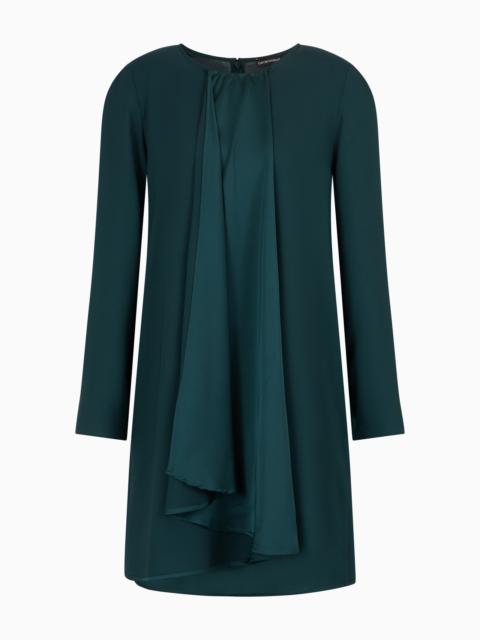 EMPORIO ARMANI Satin crêpe tunic dress with oversized ruffle