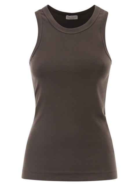 Brunello Cucinelli Brunello Cucinelli Women Stretch Cotton Ribbed Jersey Top With Monile