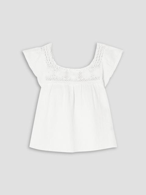 Other Designers Sienna crochet-trimmed crinkled cotton-gauze top