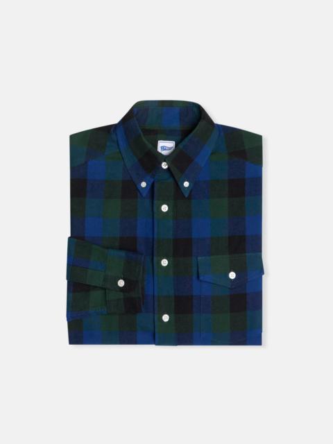 J. PRESS GREEN PLAID COTTON FLANNEL SPORT SHIRT - TRIM FIT