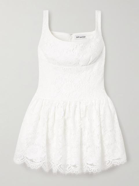 self-portrait Pleated Scalloped Lace Mini Dress