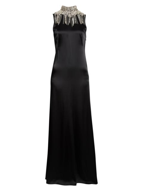Alexander McQueen McQueen Chain Mail Open Back Satin Gown in Black at Nordstrom