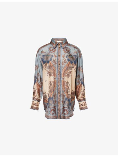 Zimmermann Ascension Manstyle Graphic-Pattern Silk Shirt