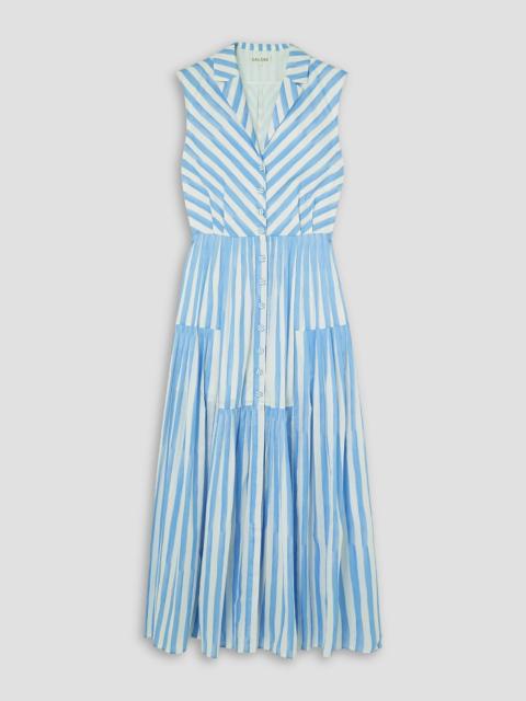 SALONI Arya tiered pleated striped cotton-poplin midi dress
