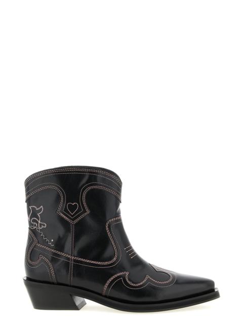 GANNI 'Low Shaft Embroidered Western' ankle boots