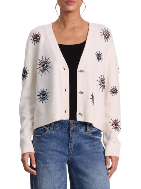 Alice + Olivia Alice + Olivia Bradley Embellished Stretch Wool Cardigan in Ecru Multi at Nordstrom