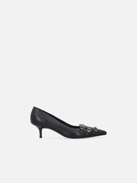 PINKO LOW LEATHER PUMPS WITH STRAPS AND STUDS
