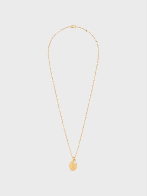 CELINE Les Perles Celine Medal Necklace in Resin Pearl and Brass with Gold Finish