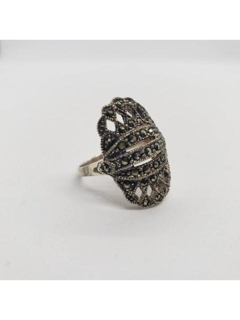 Other Designers Handmade - Vintage .925 Sterling Silver & Marcasite Swiss Pave Ring, Size 7
